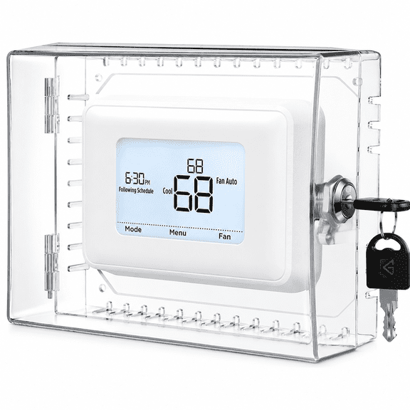 Large Thermostat Lock Box Cover with Key, Clear Acrylic Thermostat Guard, Universal Anti-Tamper AC Lock Box Fits Most Thermostats (y14036)