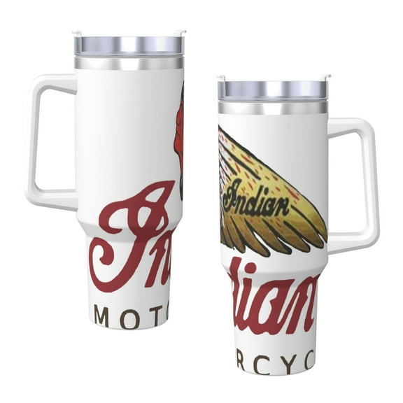 Indian Motorcycle 40 Oz Tumbler With Handle And Straw Double Wall Stainless Steel Sublimation Tumbler With Handle Leakproof,Bpa-Free,Keep Cold Hours