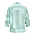 thumbnail image 5 of Lenpel Button down Shirts for Women Trendy 3/4 Sleeve Collared Ruffle Hem Striped Crop Tops Loose Fit Casual Blouses(Green,Medium), 5 of 7