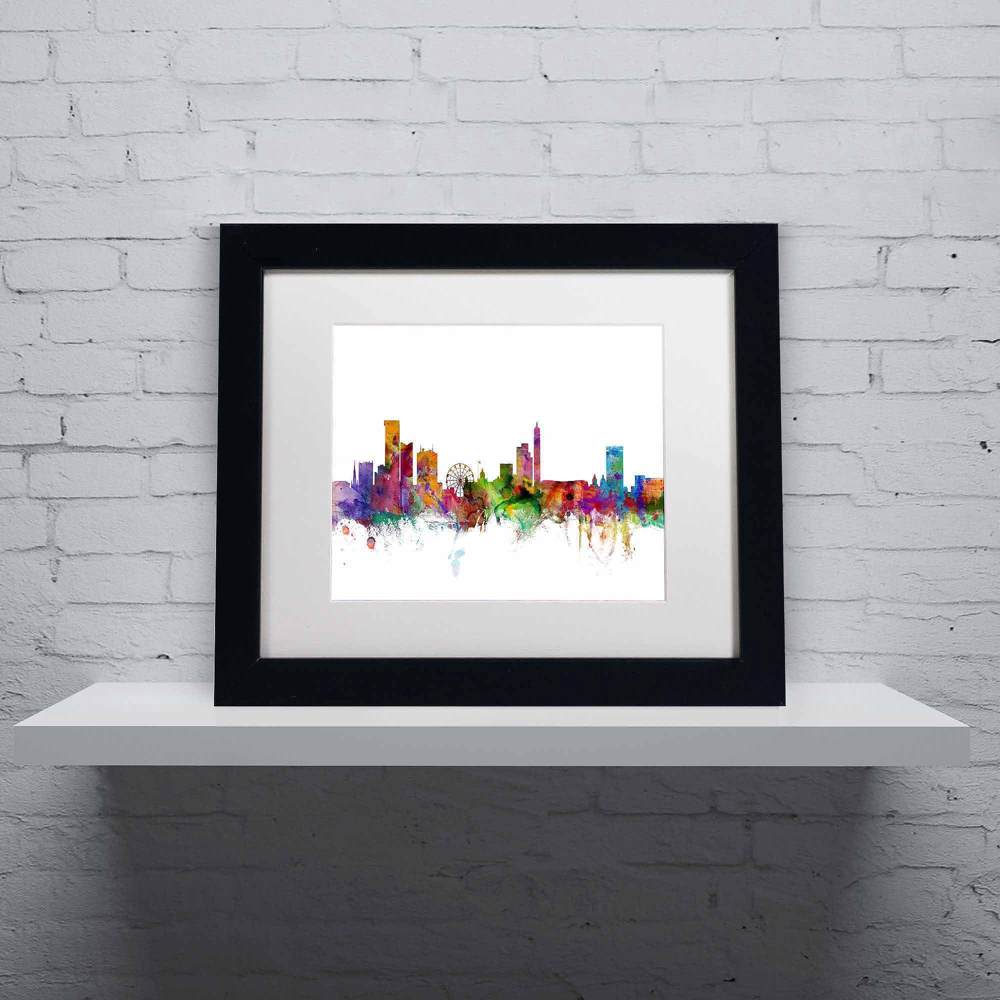 Trademark Fine Art "Birmingham England Skyline" Canvas Art by Michael Tompsett, Black Frame