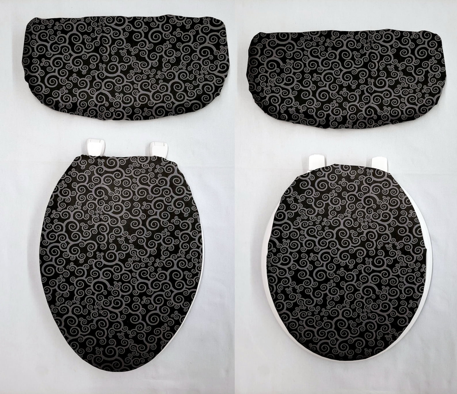 Black & Gray Scroll Damask Toilet Seat Lid and Tank Cover Set by Penny ...