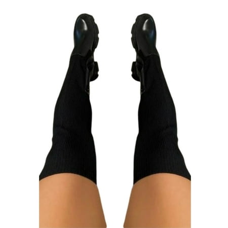 

Platform Thigh High Boots Side Zipper Design Platform Chunky High Heels Over Knee Long Boots Black 39