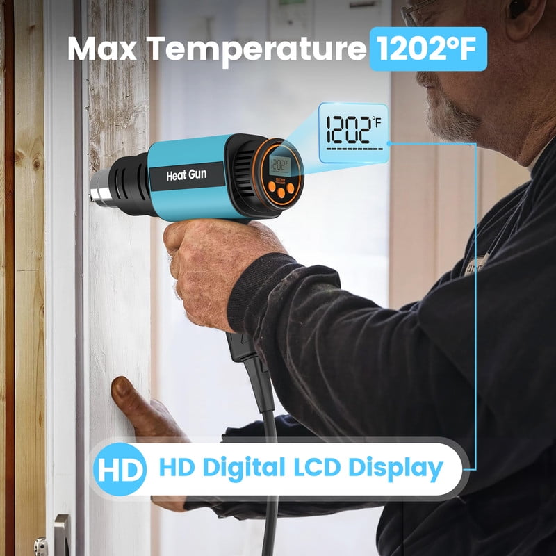 1500W Hot Air Gun with Digital LCD Display HD, Thawing, Heatsharink Tube, Paint Removal, Loosening Rusty Bolts