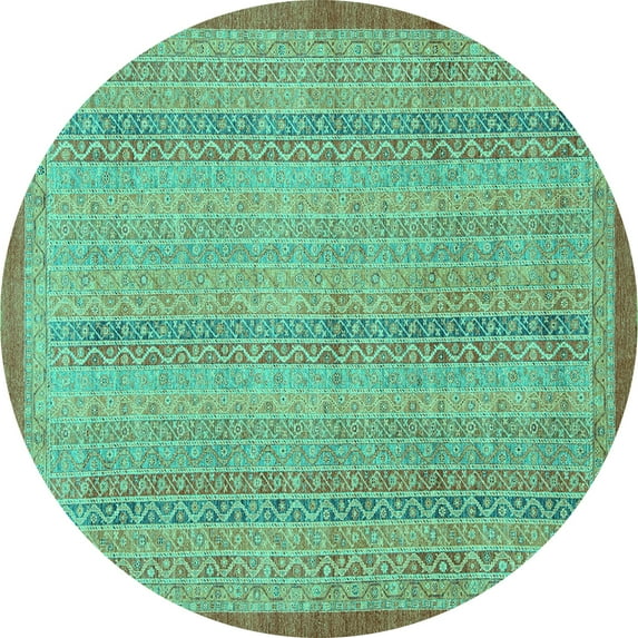 Ahgly Company Indoor Round Abstract Turquoise Blue Modern Area Rugs, 6' Round
