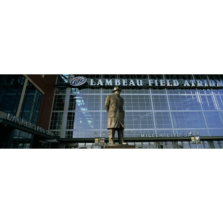 Framed Lambeau Field Green - Low angle view of a statue outside a stadium Lambeau Field Green Bay Wisconsin USA Canvas Art - Panoramic Images (27 x 9)