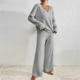 thumbnail image 4 of 2 Piece Outfits for Women Long Sleeve Knit Sweater Top and Wide Leg Pants Ribbed Lounge Matching Set Fall Winter Gray 2XL, 4 of 6