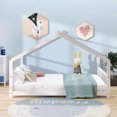 thumbnail image 2 of Churanty Full Size House Bed Wood Platform Bed with Wooden Slats, Headboard & Footboard for Kids Boys Girls Teens,White, 2 of 9