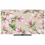 Indoor Elastic TV Cover 55", Pink Magnolia TV Display Protector for LCD Desktop TV Hanging TV, Floral Branches Leaf Botanical Linen Texture Decorative TV Screen Dust Proof Cover Protection