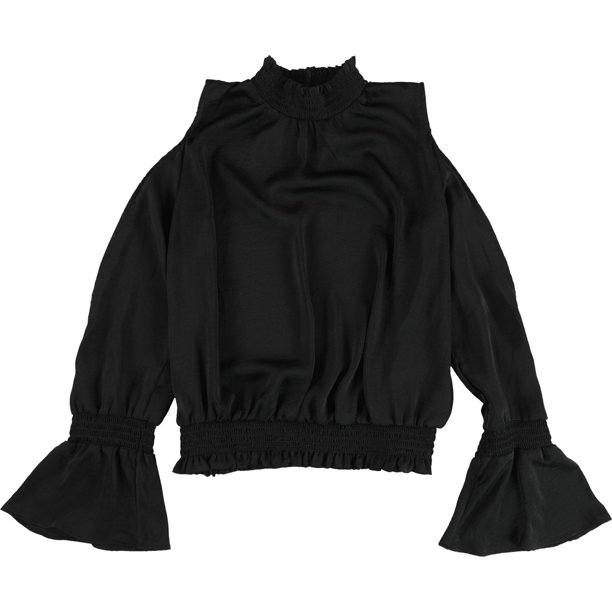 bar III Blusa de punto fruncido de manga dividida para mujer, negro, extragrande