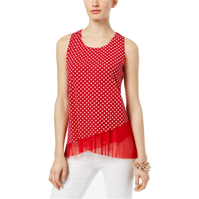 I.N.C Blouse en Tricot à Aspect Superposé pour Femmes, Rouge, Très Grand