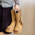 thumbnail image 5 of Babcutegg Girls Tassel Velvet Lined Mid Calf Boots Chunky Heel Side Zipper Retro Style Kids Casual Fashion Boots Khaki Size 13 Little Kid, 5 of 10