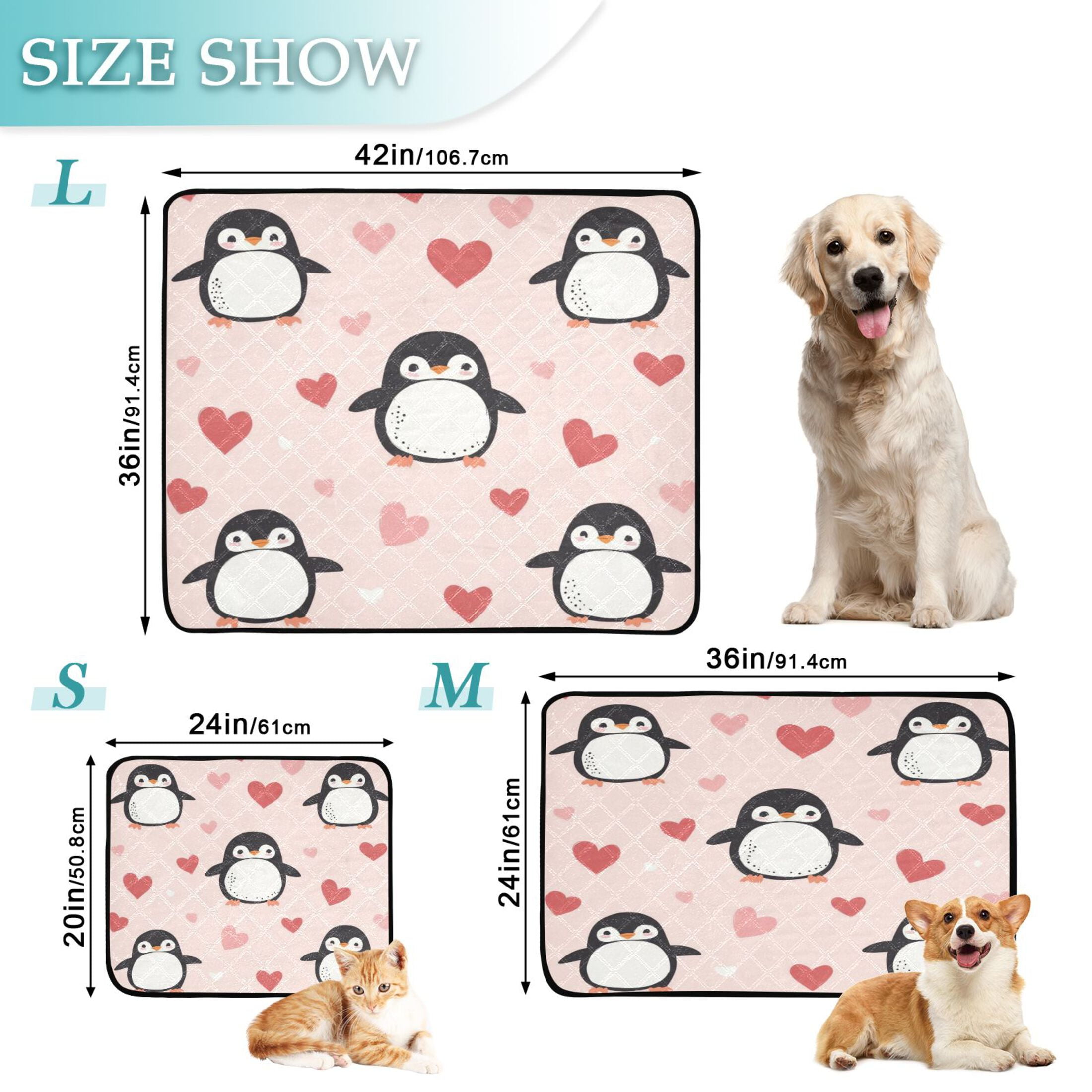 Qxltty Cute Penguins Hearts Pattern Cat litter Pads Pet Set of 3 Diaper Mats Center Anti-leakage Layer Absorbent Soft and Comfortable