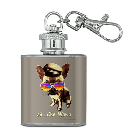 Ah Che Wawa Chihuahua Dog Vintage Retro Stainless Steel 1oz Mini Flask Key Chain