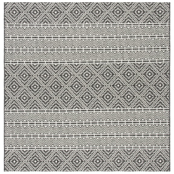 SAFAVIEH Courtyard Karen Geometric Indoor/Outdoor Area Rug, Black/Grey, 6'7" x 6'7" Square