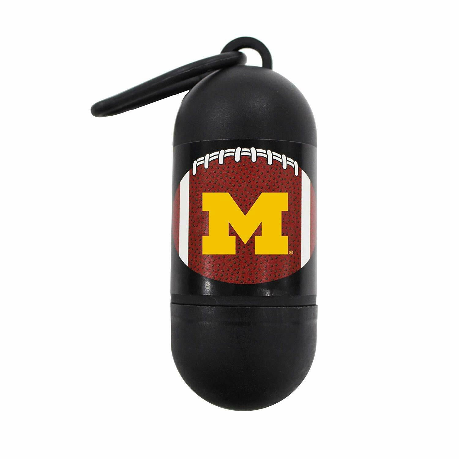 NCAA MICHIGAN WOLVERINES Cool & Sporty Poop Bag Dispenser with A Leash D Ring & with 1200 Premium Dog Poop Bags