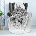 thumbnail image 4 of Folk Soft Flannel Fleece Throw Blanket, Zentengle Tattoo Style Ornamental Lotus Flower Japanese Culture Inspired Art, Cozy Plush for Indoor and Outdoor Use, 50" x 60", White Black, by Ambesonne, 4 of 5