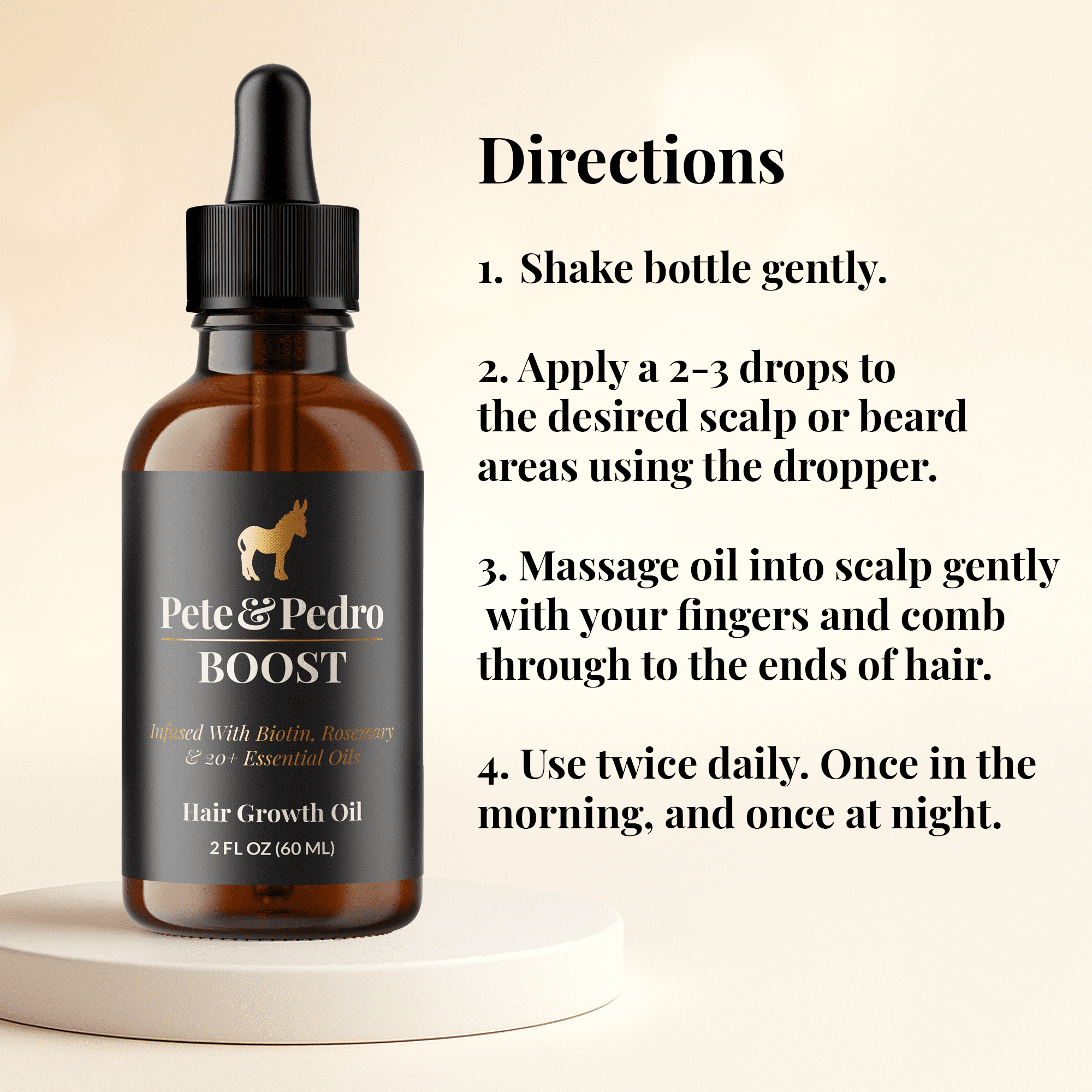 Pete & Pedro BOOST Hair & Beard Growth Strengthening Serum With Biotin & Rosemary, 2 oz