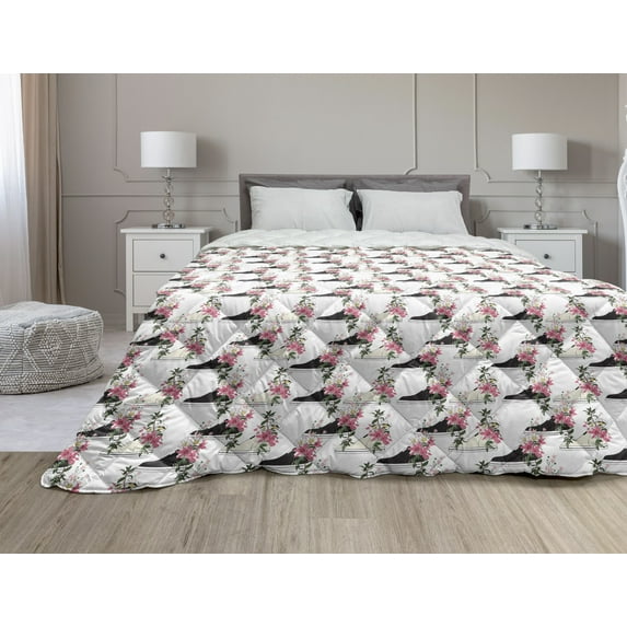 Fish Down Alternative Comforter, Coral Double Exposure Bubbles Simplistic Underwater Depiction, Microfiber Quilt for All Season, 5 Sizes, Slate Blue Seafoam, by Ambesonne