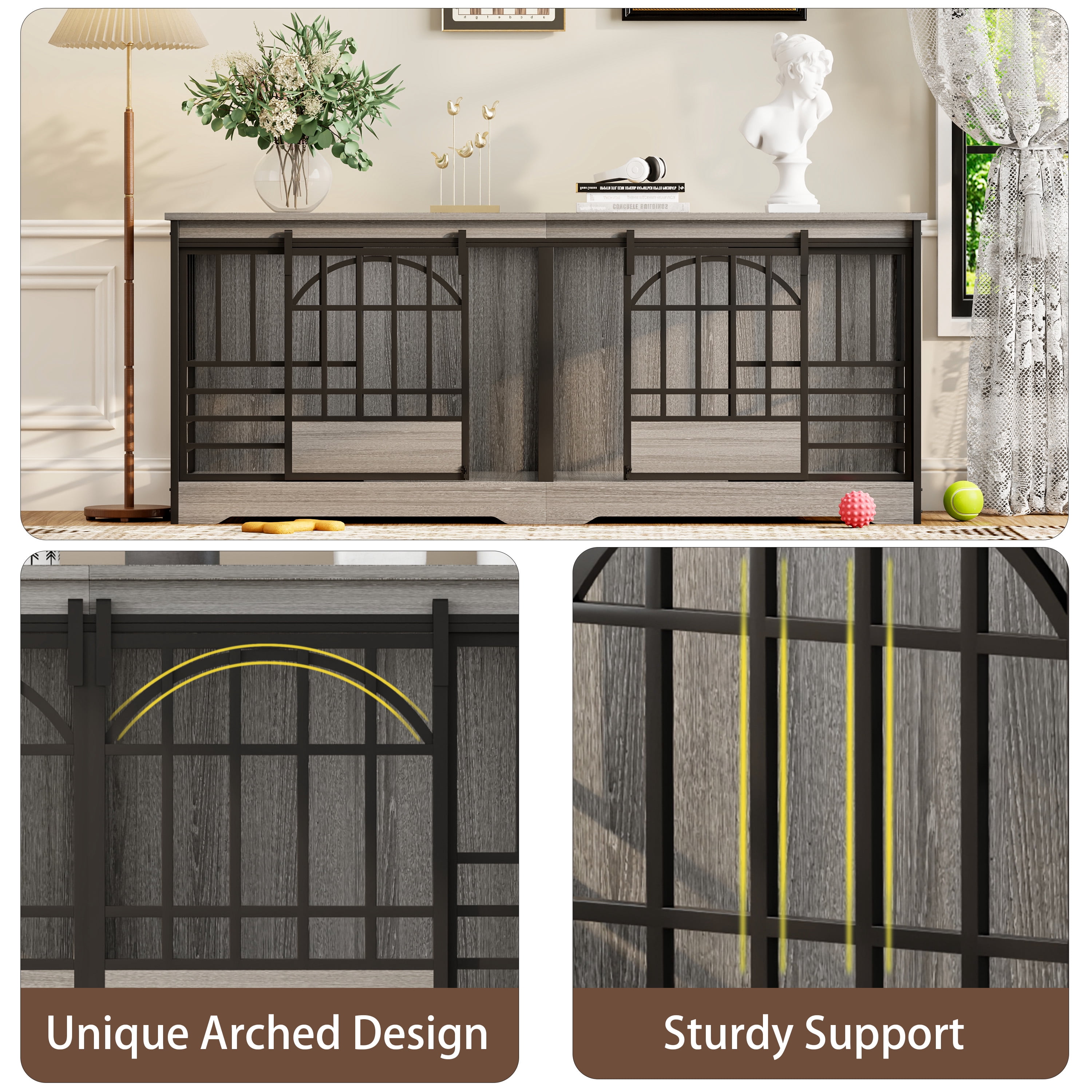 78 inch Dog Crate Furniture XXL Dog Cage Heavy Duty Dog Kennel Indoor with Removable Divider,Extra Large Double Cage Large Breed Gray