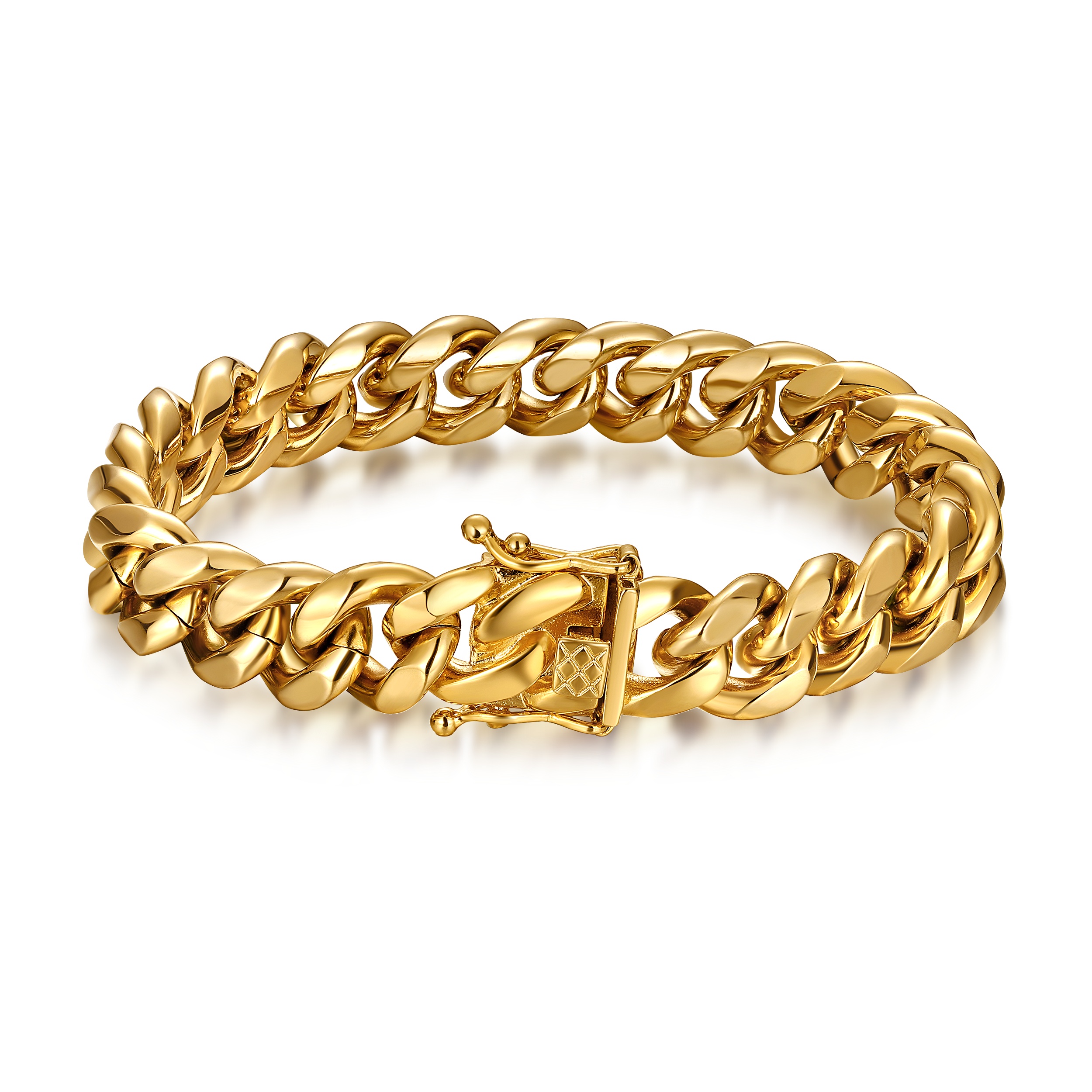 RapzGz Men’s 14mm Cuban Link Bracelet, Durable 18K Gold/Black/Rainbow/Silver Tone Stainless Steel Bracelet for Men & Women, Hip Hop Bracelets Chain, 8"-9.5" Ideal Gift for Him & Her.