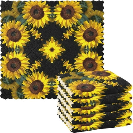 

Sunflower Mandala Print Dish Cloths 6 Pack Dish Towels Reusable Cleaning Cloths Kitchen Hand Towels