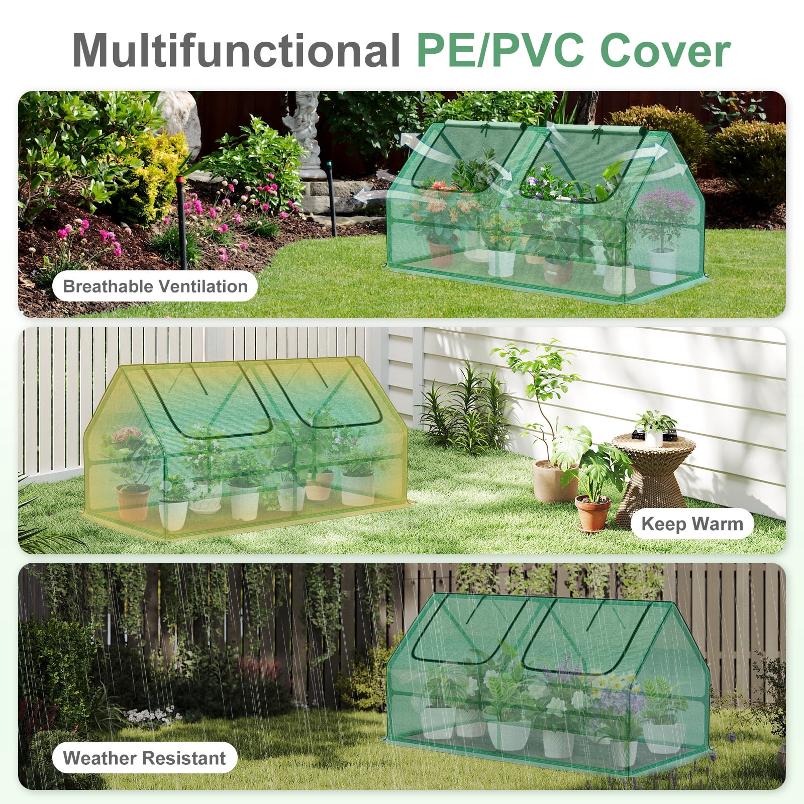 Aoodor 4 ft. x 2 ft. x 2 ft. Mini Greenhouse with 2 Zipper Doors, Water Resistant UV Protected for Flowers, vegetables and herbs - Green