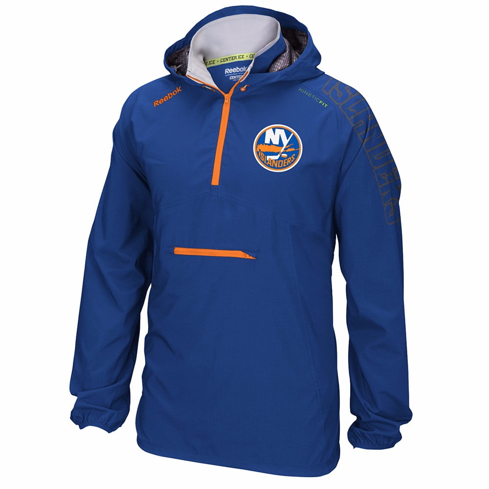 New York Islanders NHL Reebok Blue Center Ice Anorak Kinetic Fit Performance 1 4 Zip Pullover Jacket For Men by Reebok