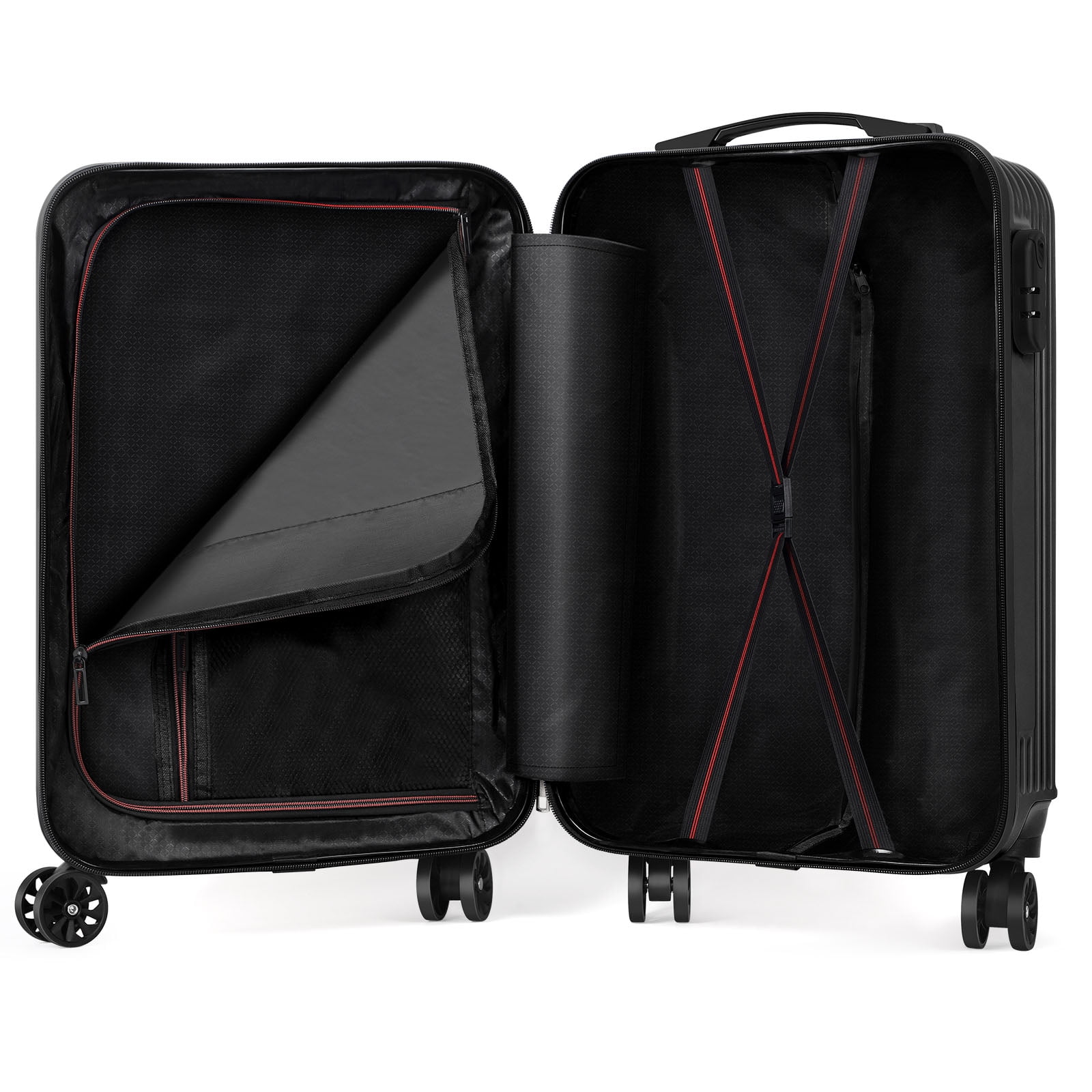 Twill Stripe Luggage Travel Sliding Wheels 20" Black