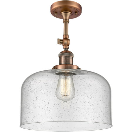 

Antique Copper Tone Semi Flush 12 Wide Seedy Glass Steel/Cast Brass/Glass Medium Base LED 1 Light Fixture