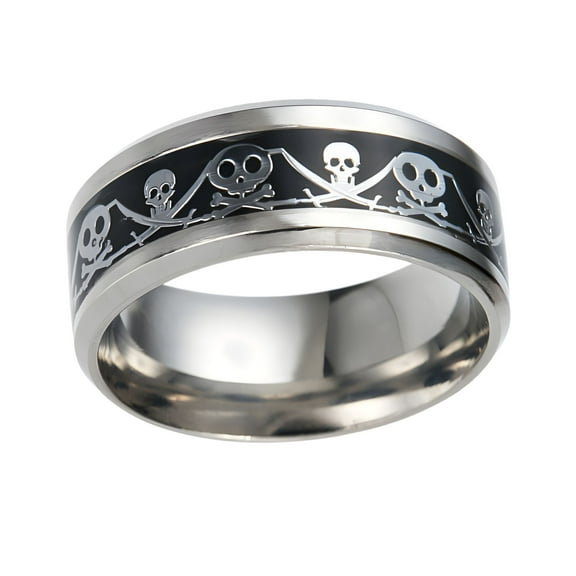 Pirate Jack Wedding Band Skull Ring Stainless Steel Men Women Ginger Lyne Collection