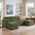 thumbnail image 6 of Bonzy Home Modular Corduroy Sectional Sofa with Pull Out Sleeper, Convertible L-Shaped Couch, Free Combination Upholstered Sofa Bed for Living Room, 6 of 7