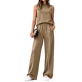thumbnail image 3 of Two Piece Set for Women Summer Outfits Mock Neck Sleeveless Tank Top Wide Leg Pants Athletic Matching Sets Summer Vacation Travel Outfits Trendy Going Out Suits for Womens 2026 Camel L, 3 of 4