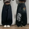 thumbnail image 1 of Pantalones vaqueros con estampado gótico Retro para mujer, pantalón holgado de pierna ancha y recta, estilo Hip Hop americano, Y2K, Unisex, 1 of 5