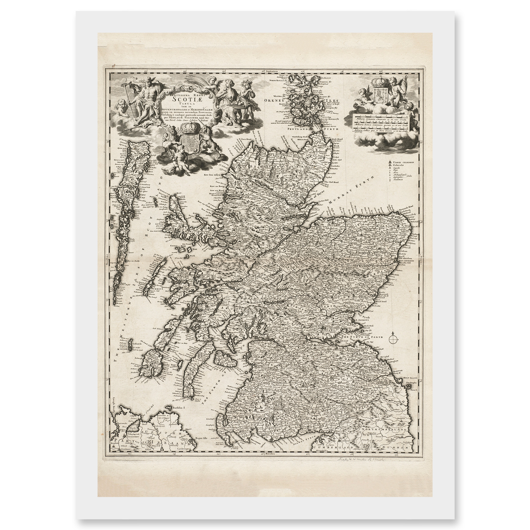 Visscher 1689 Antique Pictorial Map Kingdom Scotland UK Artwork Framed ...