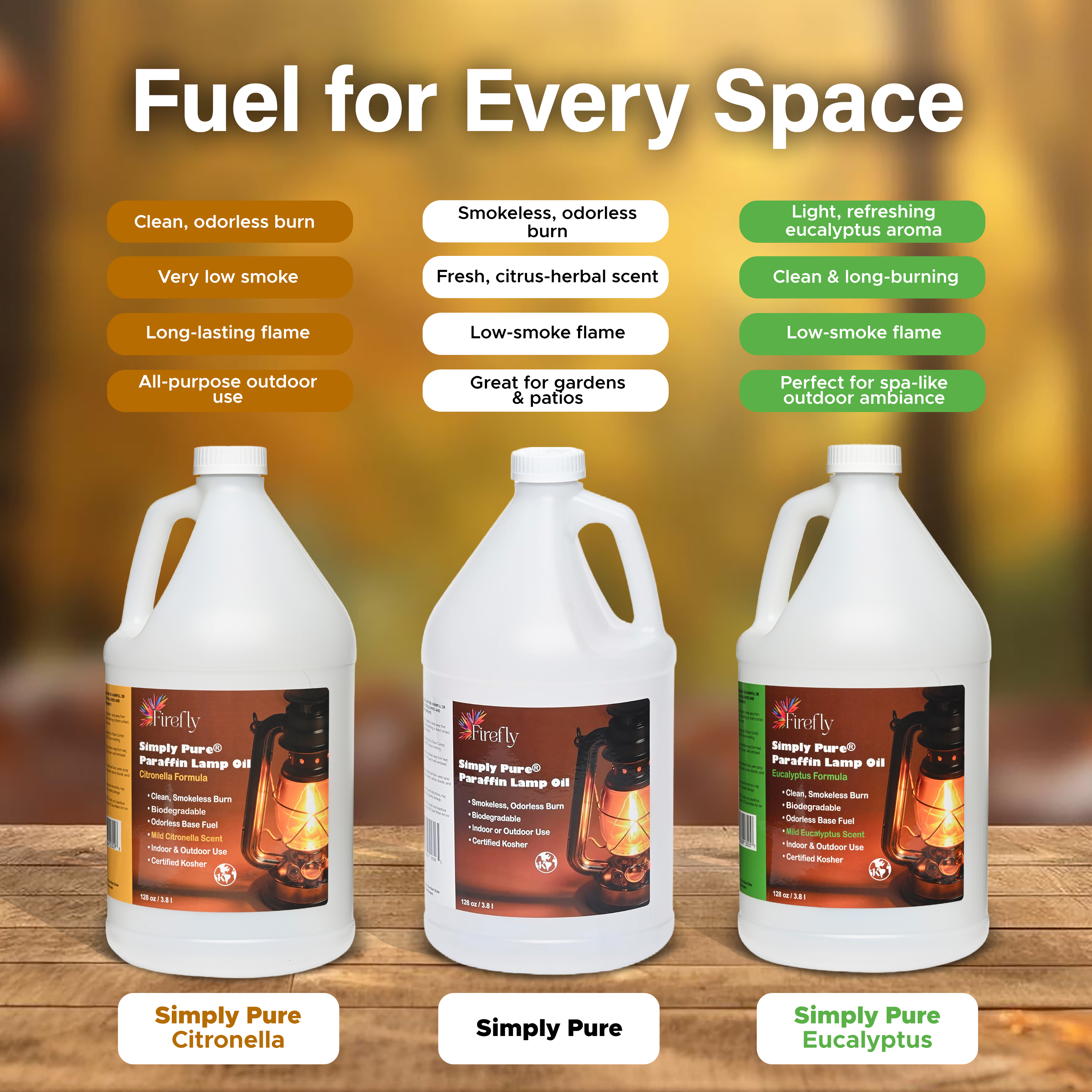 Firefly Fuel Premium Liquid Paraffin Lamp Oil for Indoor Use 1 Gallon - Indoor Smokeless Odorless Paraffin Oil Fuel for Lamps, Lanterns, Candles, Long-Lasting Burn, Kosher
