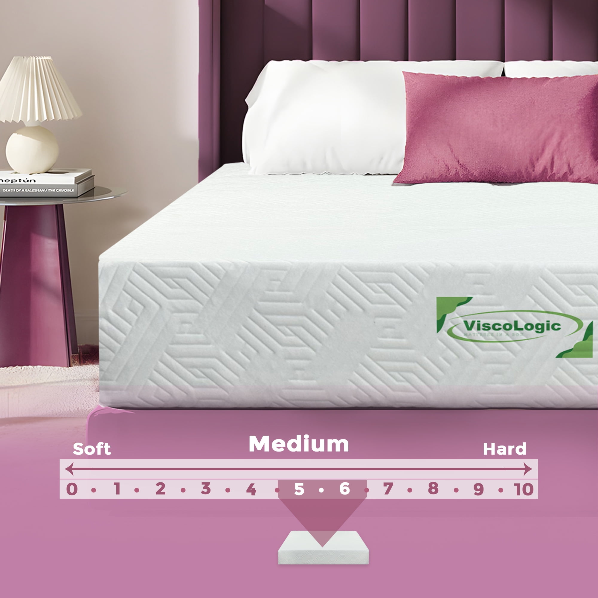 ViscoLogic DESIRE Luxury 10" Twin Gel Memory Foam Mattress for Cool Sleep Medium-Firm, CertiPUR-US®