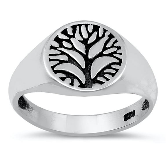 Oxidized Tree of Life Fountain Joy Ring .925 Sterling Silver Band Jewelry Female Male Unisex Size 8