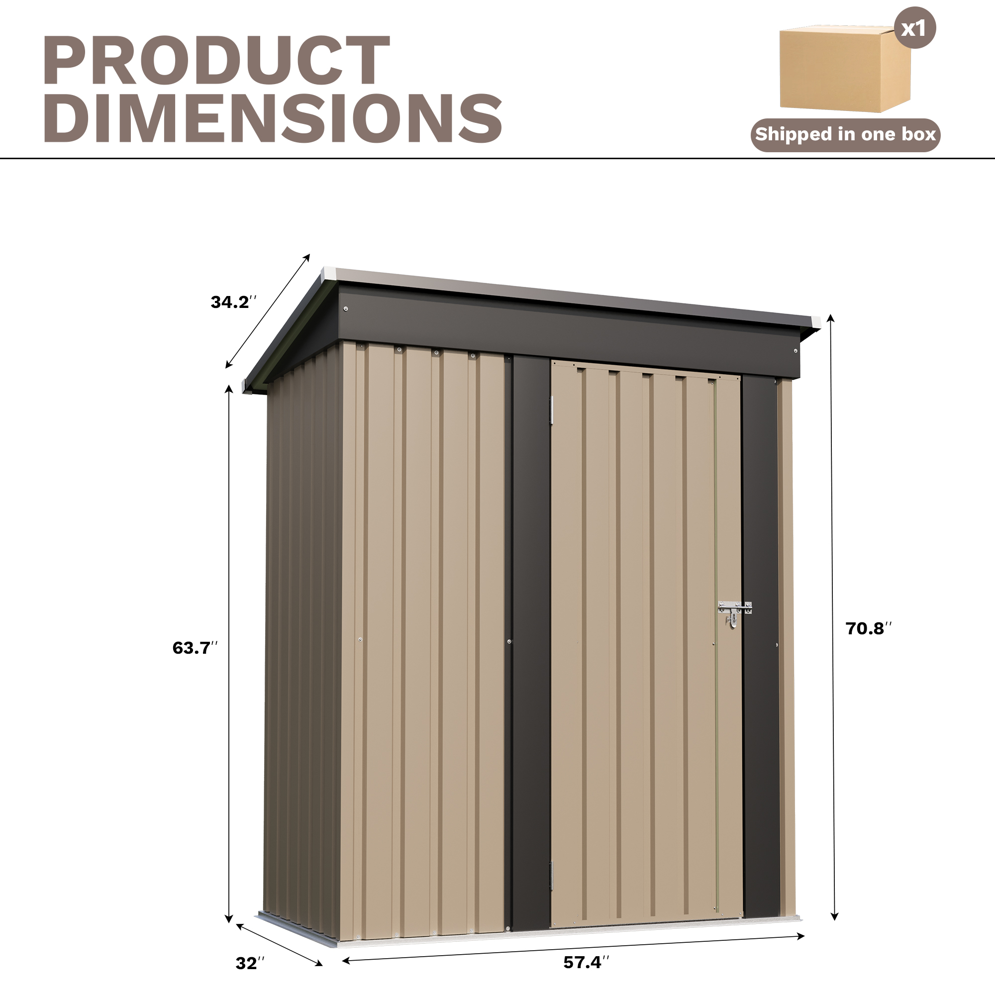 Homall 5' x 3' Mental Outdoor Storage Shed, with Groove Roof and Lockable Door, for Garden and Patio, Brown
