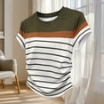 thumbnail image 3 of Uootdi Womens Color Block Striped Tops Round Neck Short Sleeve Ruched Side Design Everyday Chic Style Lightweight Comfortable Tees Gift, 3 of 5