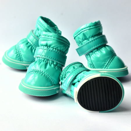 4PCS Dog Snow Boots  Plush Lining Winter Warm Puppy Sneakers Brightly Color Waterproof Anti-slip Pet Outdoor Walking Shoes