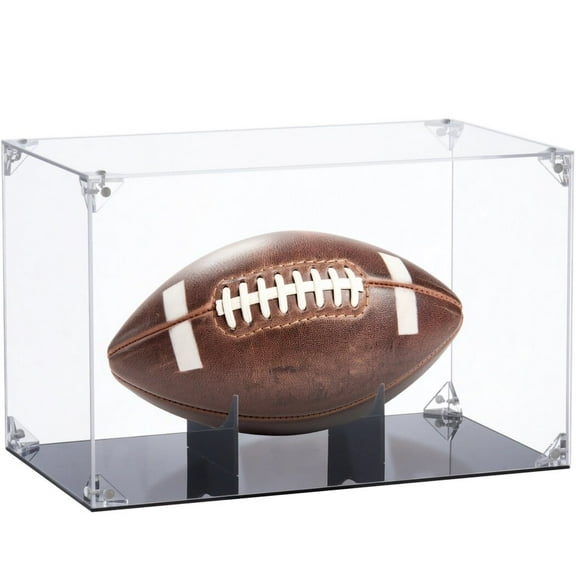 11.8 x 7.9 x 7.2 Inches Clear Football Display Case, Memorabilia Display Box Case for Football or Memorial Sports Gloves with Brackets Hanger & Removable Interior Football Display Stand