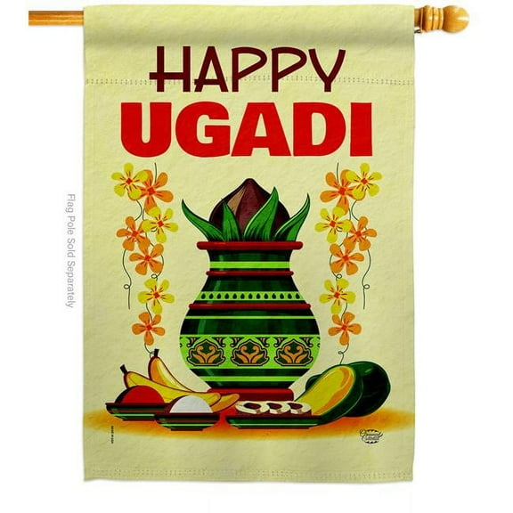 Ornament Collection H192503-BO Happy Ugadi Celebration Double-Sided Garden Decorative House Flag, Multi Color