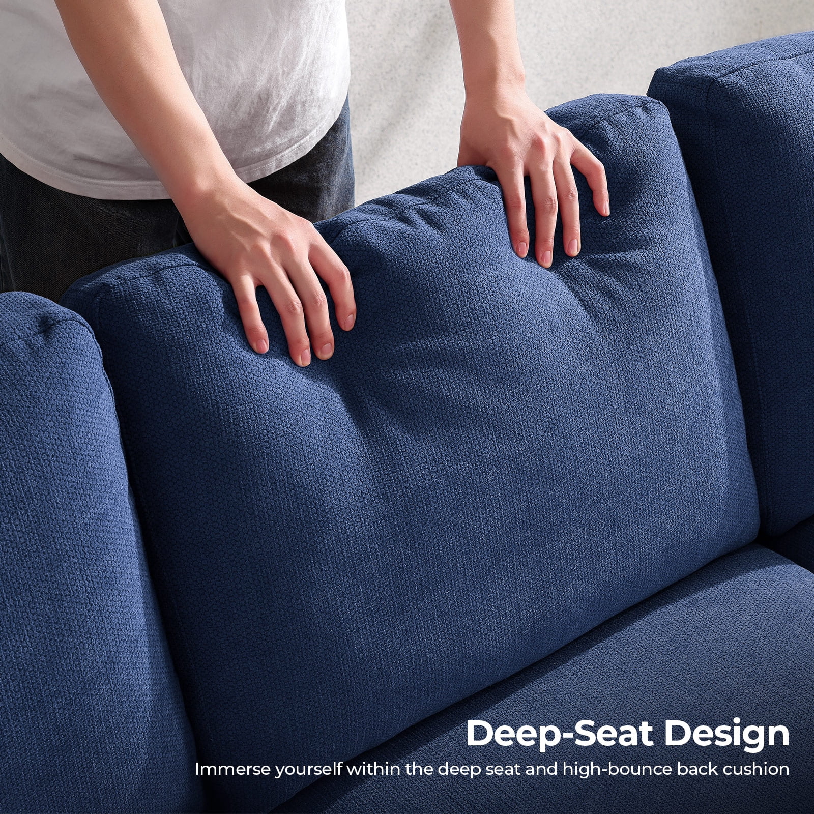 BLAZANT 3 Seater Sofa Oversize, 89" Extra Large Size Sofa Couch with Extra Deep Seats, Modern Loveseat Sofa, Comfortable Fabric, Easy to Install, for Living Room Apartment Lounge, Blue