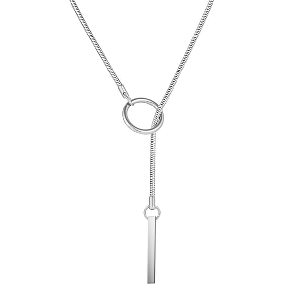 Terandius Slip Chain Necklace Stainless Steel Punk Rock Bar Pendant Choker Necklaces Adjustable Handmade Boho Long Lariat Necklace Statement Day Collar for Women
