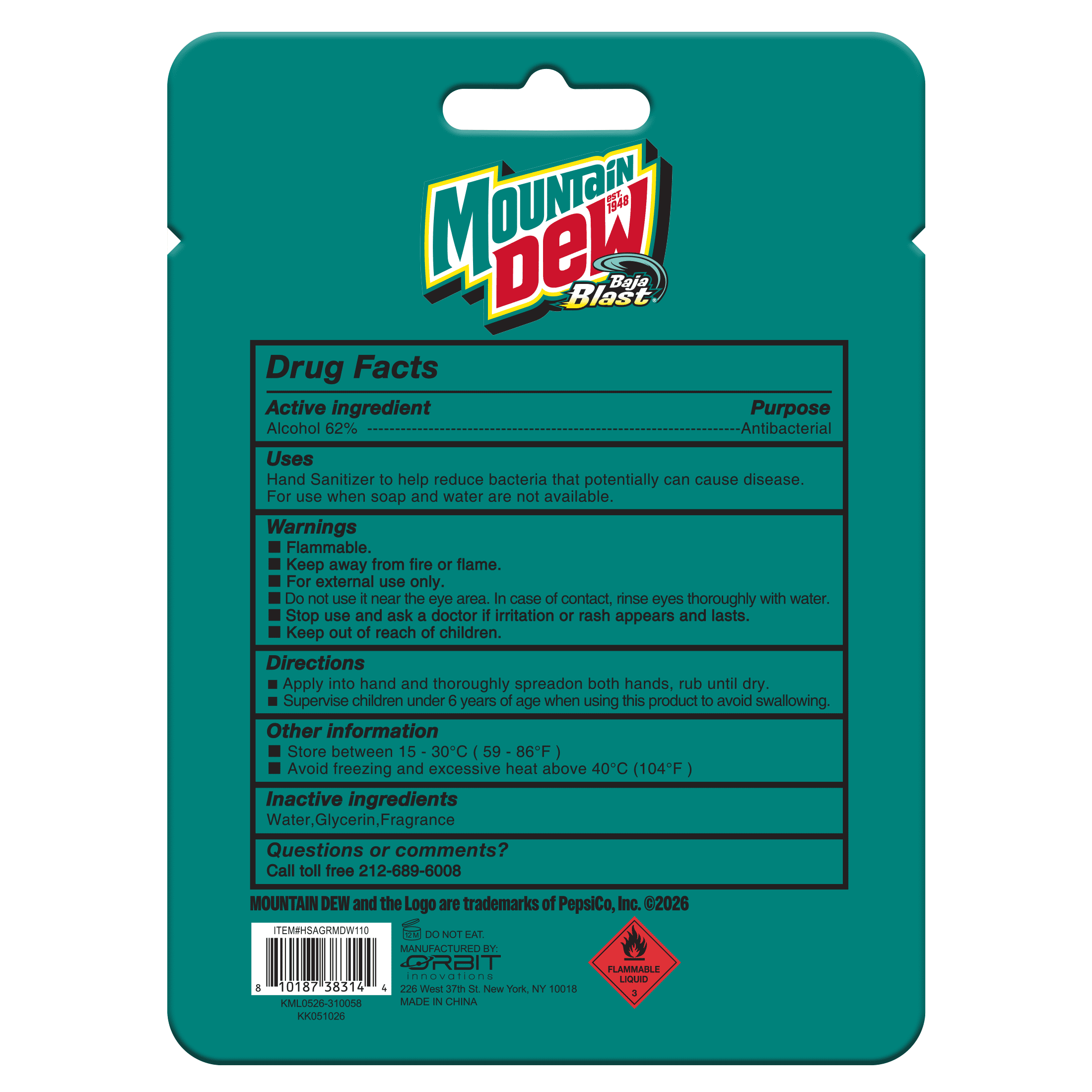 Mountain Dew Baja Blast Hand Sanitizer