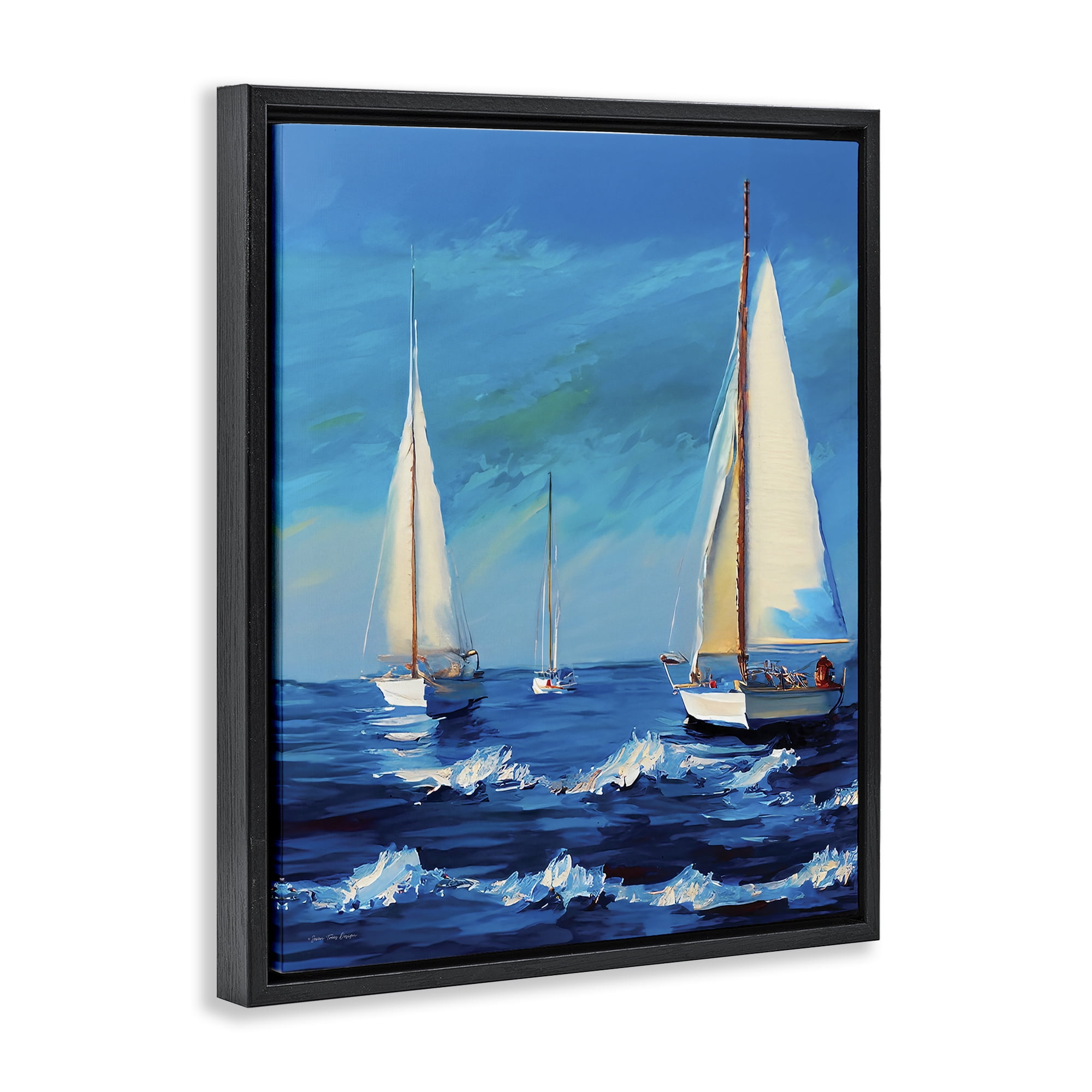Stupell Industries Sailors on Ebbing Tide Nautical & Beach Painting Black Floater Framed Canvas Art Print Wall Art, 17 x 21