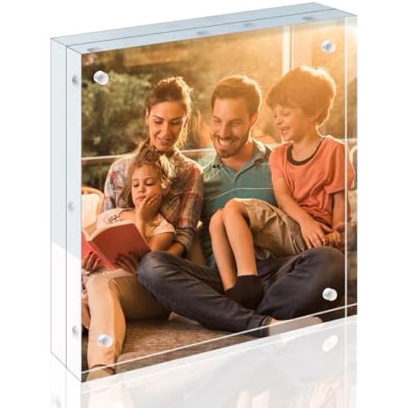 8x8 Acrylic Frame, 20mm Thicker Frameless Clear Picture Frame, Double Sided Magnetic Picture Frame, Free Standing Desktop Display 1 8x8