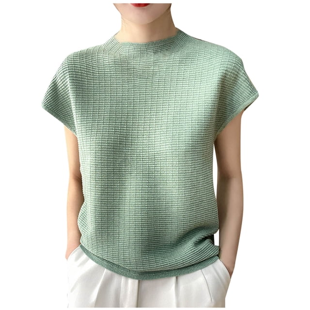 Débardeurs pour Femmes Col en V Débardeurs Décontractés Demi-Hauts Col Rond Chandail Ample Mode Tricoté T-Shirt de Base
