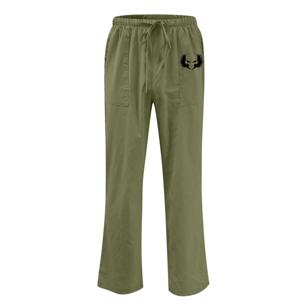 Pantalones Para Hombres Pantalones de Lino de Algodón Pantalones de Salón Pantalones de Panel de Bolsillo Con Cintura Elástica Sólida Odeerbi ODB174965
