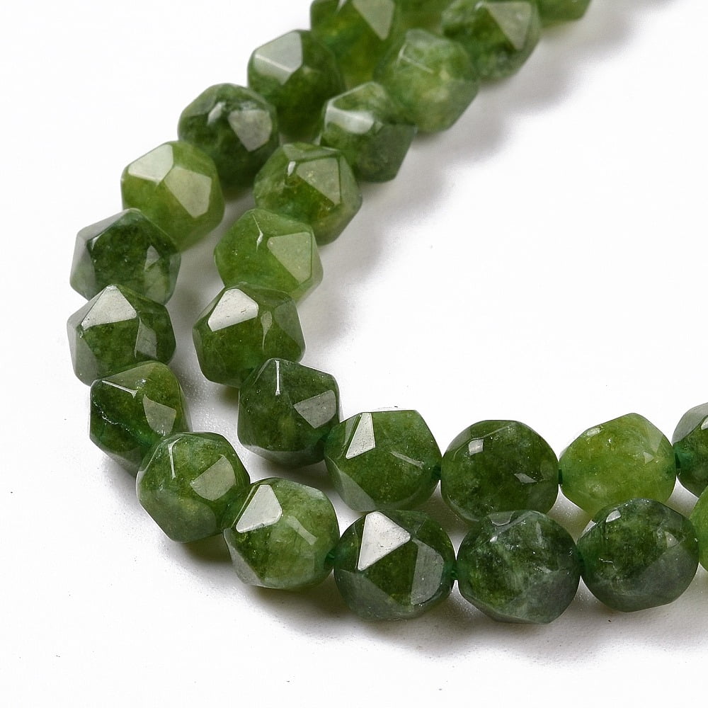 Natural Quartz Beads Strands Faceted Polygon Dyed Heated Dark Olive Green 7.5~8x8x8mm Hole: 1.2mm 48pcs/strand 15.35 inch(39cm) diy